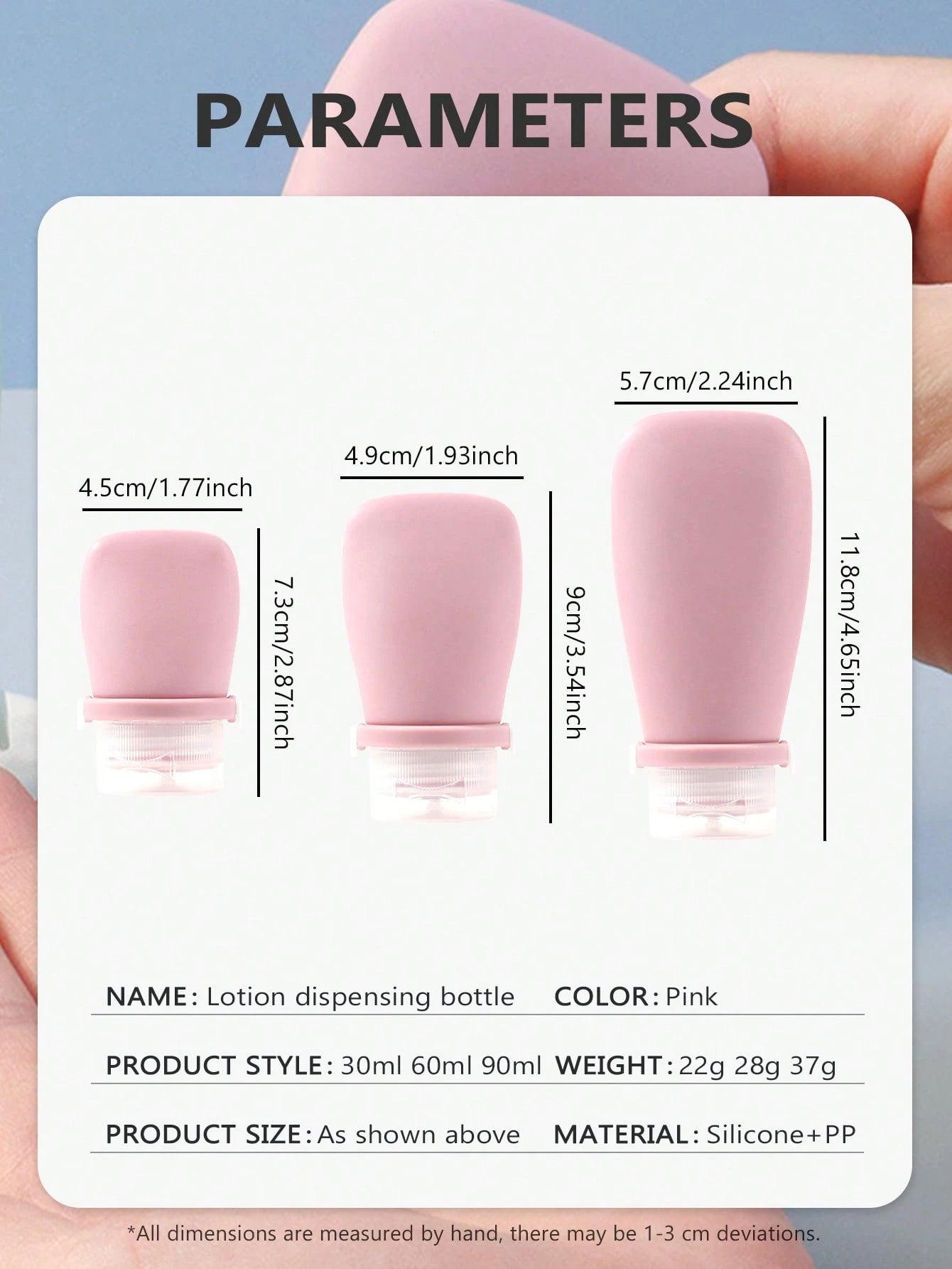 1pc Silicone Travel Bottle Set For Shampoo, Cosmetics And Lotion Dispensing With Anti-Leak Design, 30ml/60ml/90ml