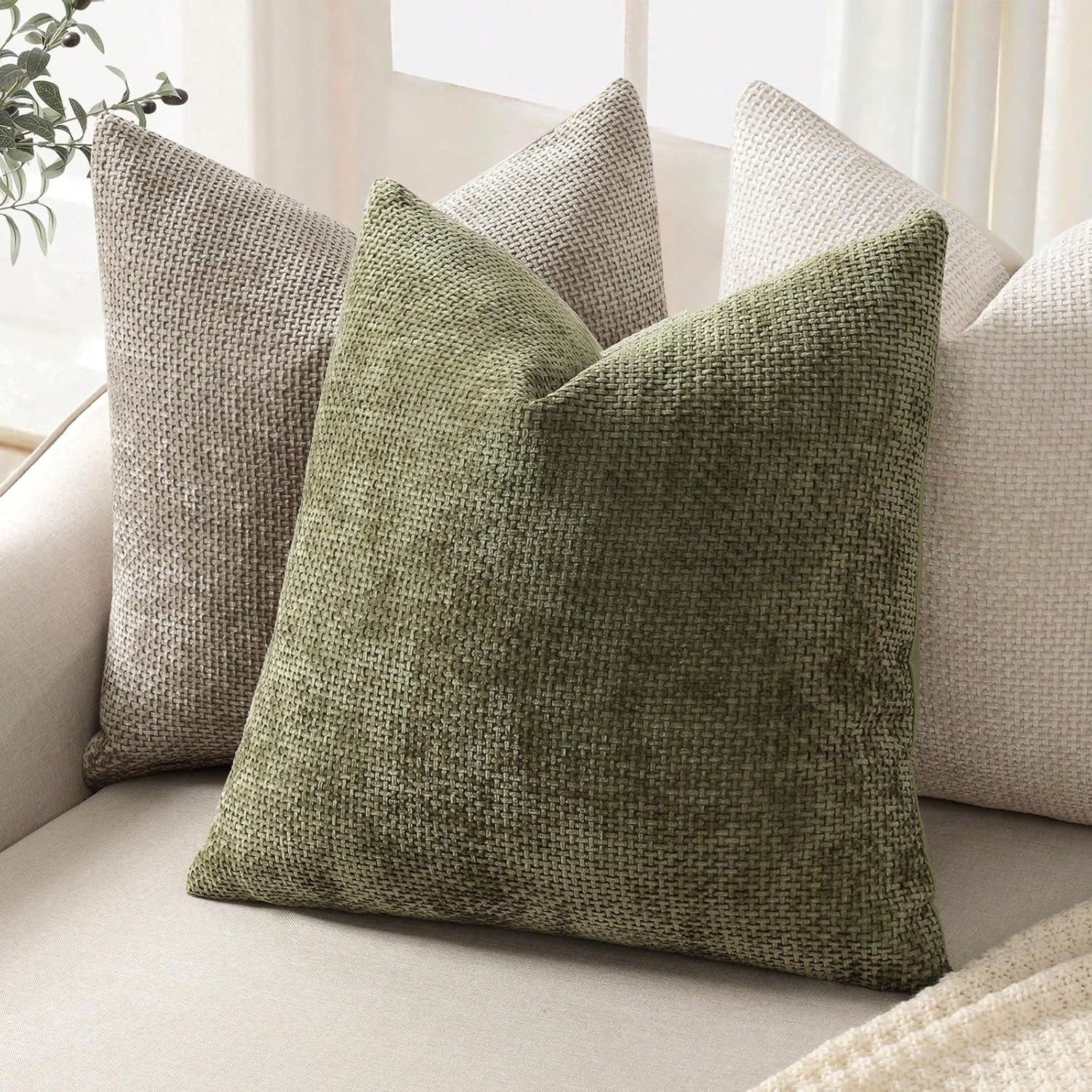 1pc Soft Chenille Decorative Cushion Cover,Luxury Woven Texture Pillow Case For Bed,Living Room Sofa Throw Pillow