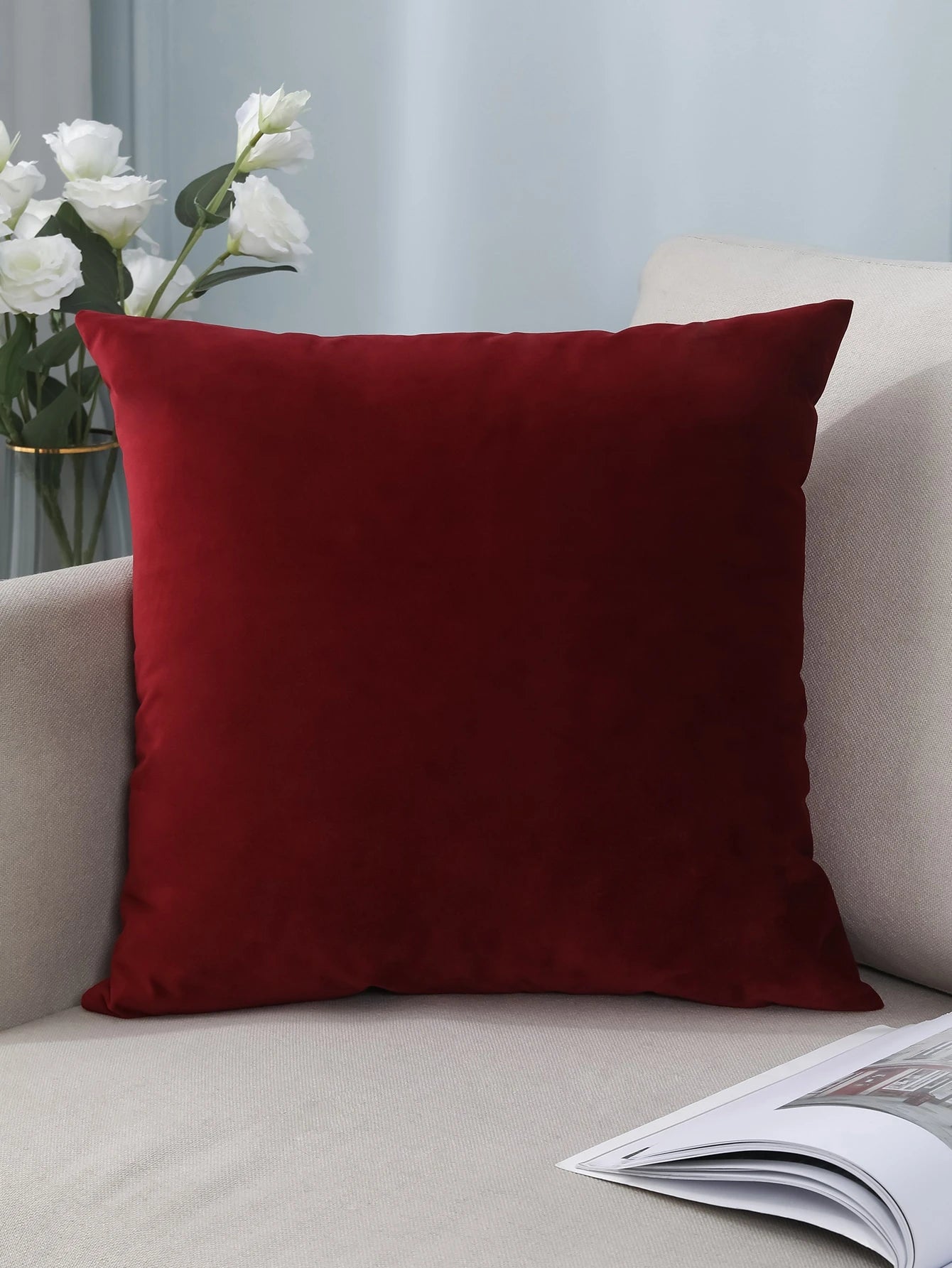 1pc Solid Color Pillow Cover (Pillow Insert Not Included), Burgundy Minimalist Cushion Cover, Suitable For Home Bedroom Bedding, Living Room Sofa Decor