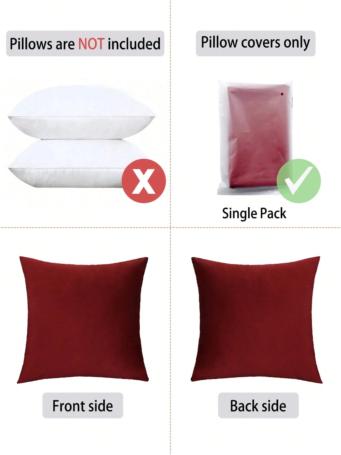 1pc Solid Color Pillow Cover (Pillow Insert Not Included), Burgundy Minimalist Cushion Cover, Suitable For Home Bedroom Bedding, Living Room Sofa Decor