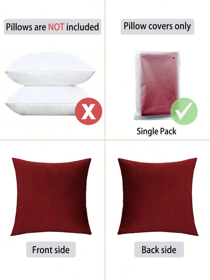 1pc Solid Color Pillow Cover (Pillow Insert Not Included), Burgundy Minimalist Cushion Cover, Suitable For Home Bedroom Bedding, Living Room Sofa Decor
