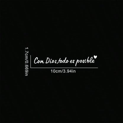 1pc Spanish Car Rearview Mirror Sticker With "Con Dios Todo Es Posible" (Everything Is Possible With God) Text, Waterproof Christian Car Decor Sticker, Suitable For Car Rearview Mirror, Water Bottle