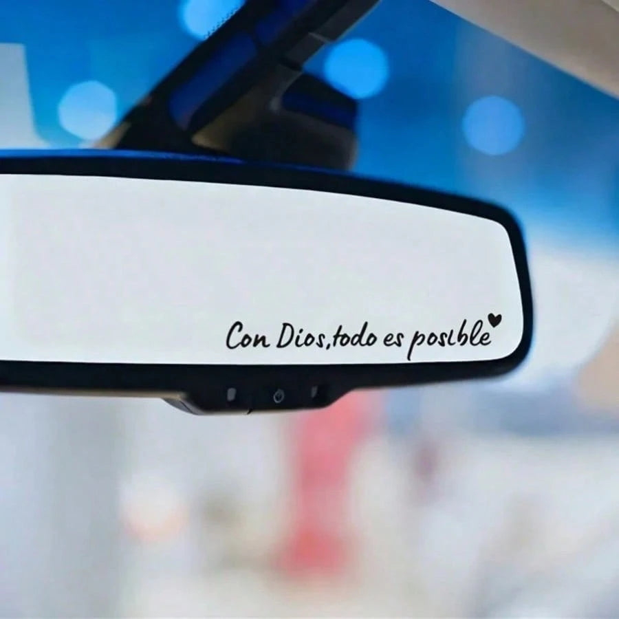 1pc Spanish Car Rearview Mirror Sticker With "Con Dios Todo Es Posible" (Everything Is Possible With God) Text, Waterproof Christian Car Decor Sticker, Suitable For Car Rearview Mirror, Water Bottle