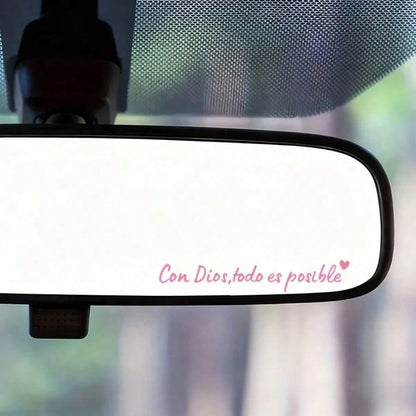 1pc Spanish Car Rearview Mirror Sticker With "Con Dios Todo Es Posible" (Everything Is Possible With God) Text, Waterproof Christian Car Decor Sticker, Suitable For Car Rearview Mirror, Water Bottle
