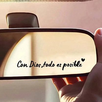 1pc Spanish Car Rearview Mirror Sticker, With "Con Dios Todo Es Posible" Rearview Mirror Sticker, Waterproof Christian Car Accessory, Suitable For Rearview Mirror, Water Bottle, Rearview Mirror And La