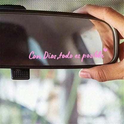 1pc Spanish Car Rearview Mirror Sticker, With "Con Dios Todo Es Posible" Rearview Mirror Sticker, Waterproof Christian Car Accessory, Suitable For Rearview Mirror, Water Bottle, Rearview Mirror And La