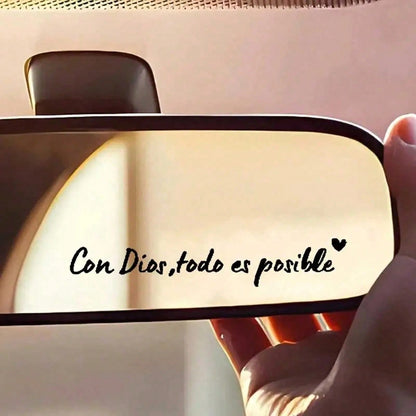 1pc Spanish Car Rearview Mirror Sticker, With "Con Dios Todo Es Posible" Rearview Mirror Sticker, Waterproof Christian Car Accessory, Suitable For Rearview Mirror, Water Bottle, Rearview Mirror And La