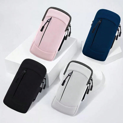 1pc Sports Waterproof Arm Bag, Solid Color Polyester Fiber, Zipper Closure, Universal, Suitable For Running, Hiking, Fitness- Adjustable Wrist Strap Phone Pouch