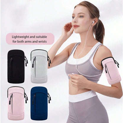 1pc Sports Waterproof Arm Bag, Solid Color Polyester Fiber, Zipper Closure, Universal, Suitable For Running, Hiking, Fitness- Adjustable Wrist Strap Phone Pouch