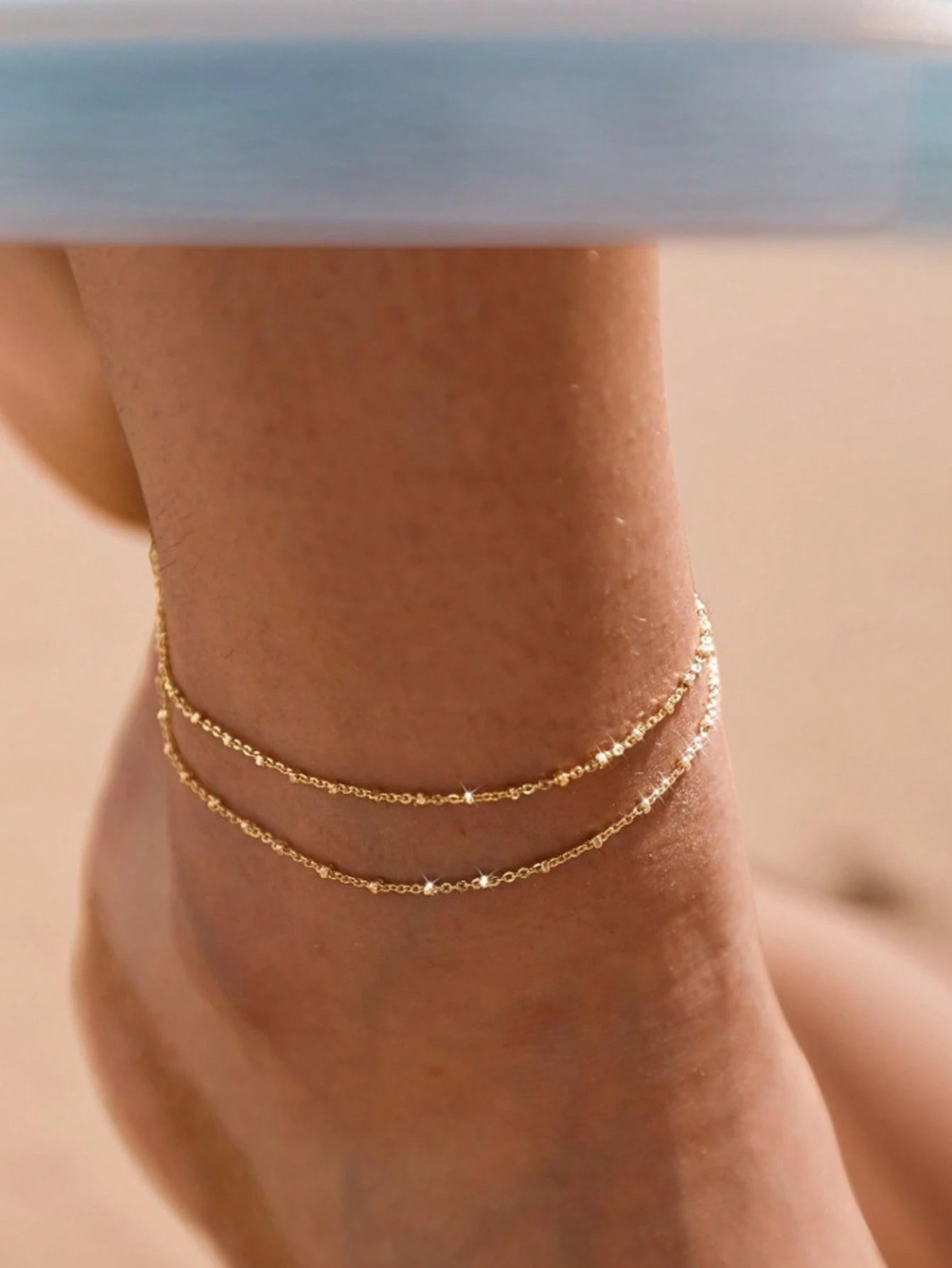 1pc Stainless Steel Double-Layered Stacked Anklet, Bohemian Beach Style Foot Chain, Ideal Gift For Women Valentine's Day Accessories