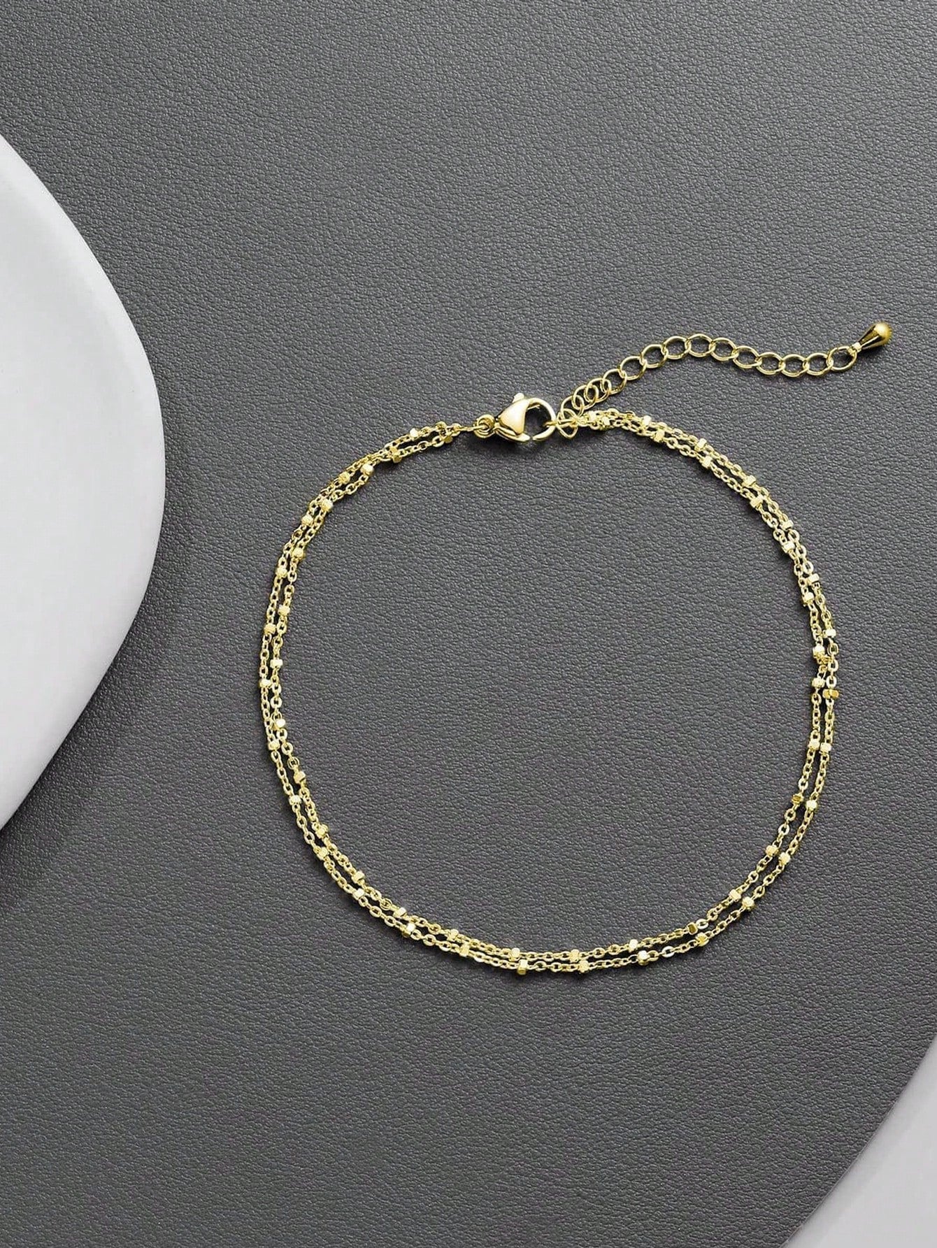 1pc Stainless Steel Double-Layered Stacked Anklet, Bohemian Beach Style Foot Chain, Ideal Gift For Women Valentine's Day Accessories