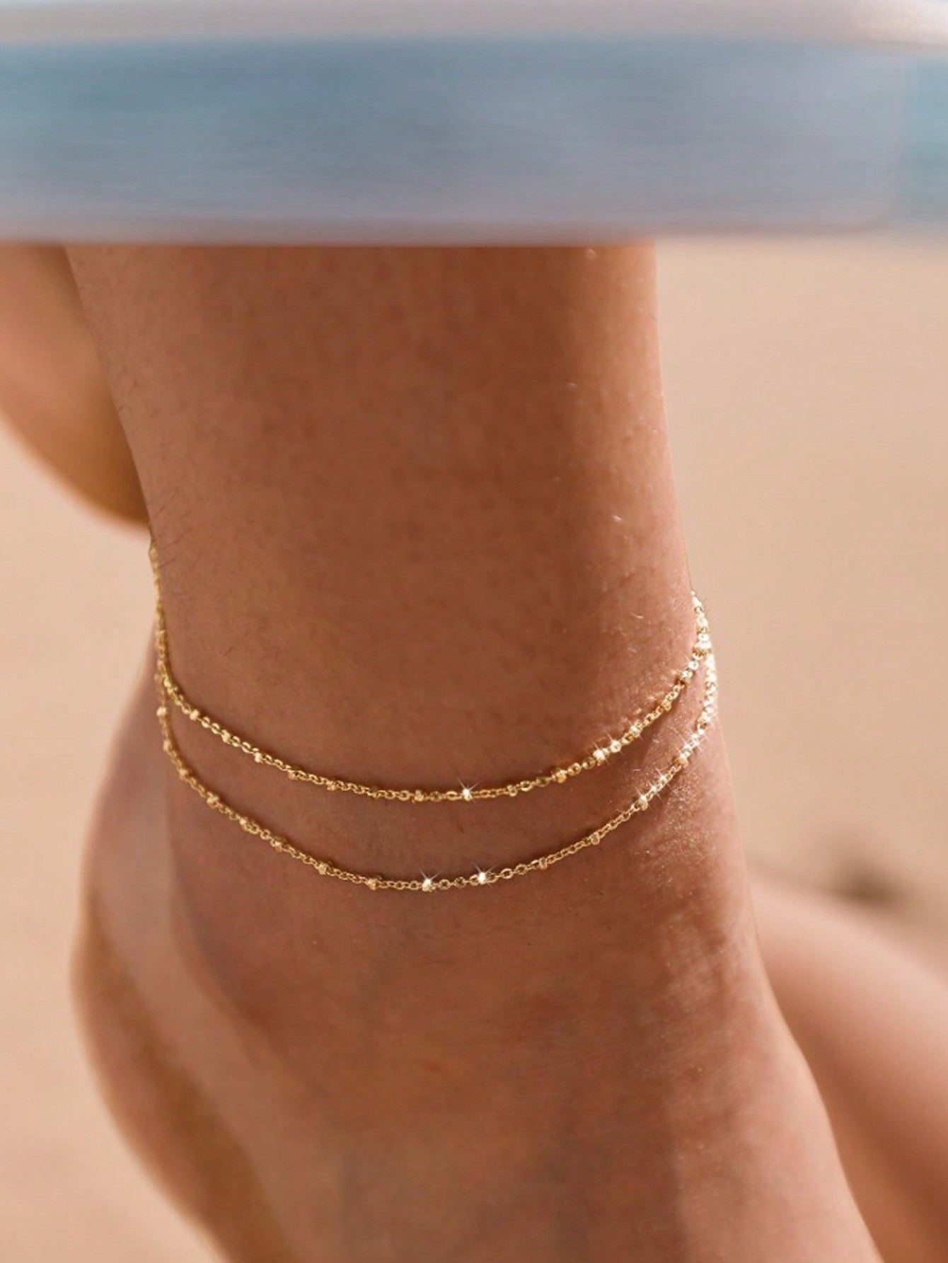 1pc Stainless Steel Double-Layered Stacked Anklet, Bohemian Beach Style Foot Chain, Ideal Gift For Women Valentine's Day Accessories