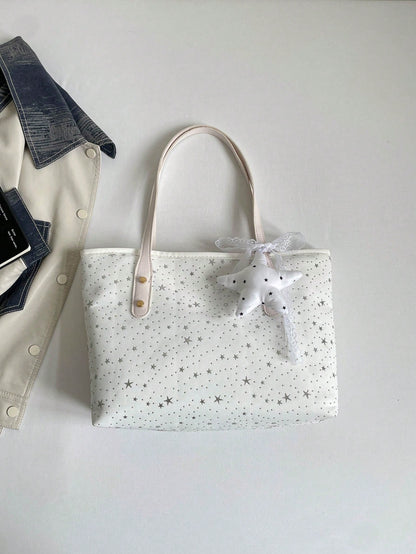 1pc Star Pendant Decor Star Pattern Polyester Large Capacity Zipper Fashion Shoulder Bag, Suitable For Women's Daily Use