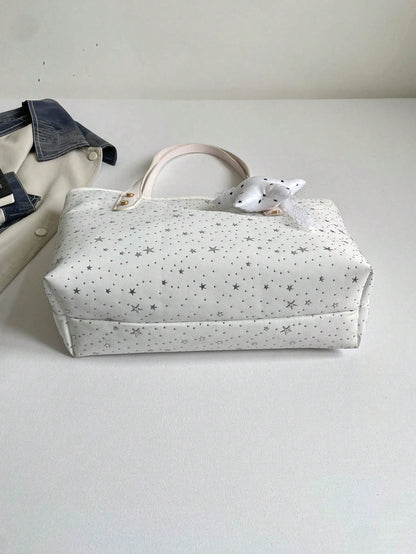 1pc Star Pendant Decor Star Pattern Polyester Large Capacity Zipper Fashion Shoulder Bag, Suitable For Women's Daily Use