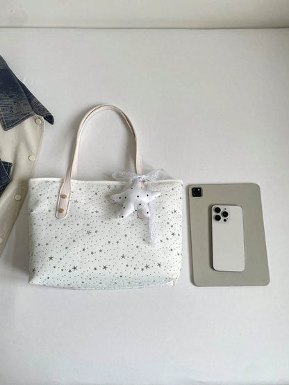 1pc Star Pendant Decor Star Pattern Polyester Large Capacity Zipper Fashion Shoulder Bag, Suitable For Women's Daily Use