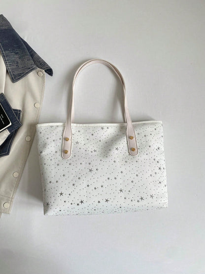 1pc Star Pendant Decor Star Pattern Polyester Large Capacity Zipper Fashion Shoulder Bag, Suitable For Women's Daily Use