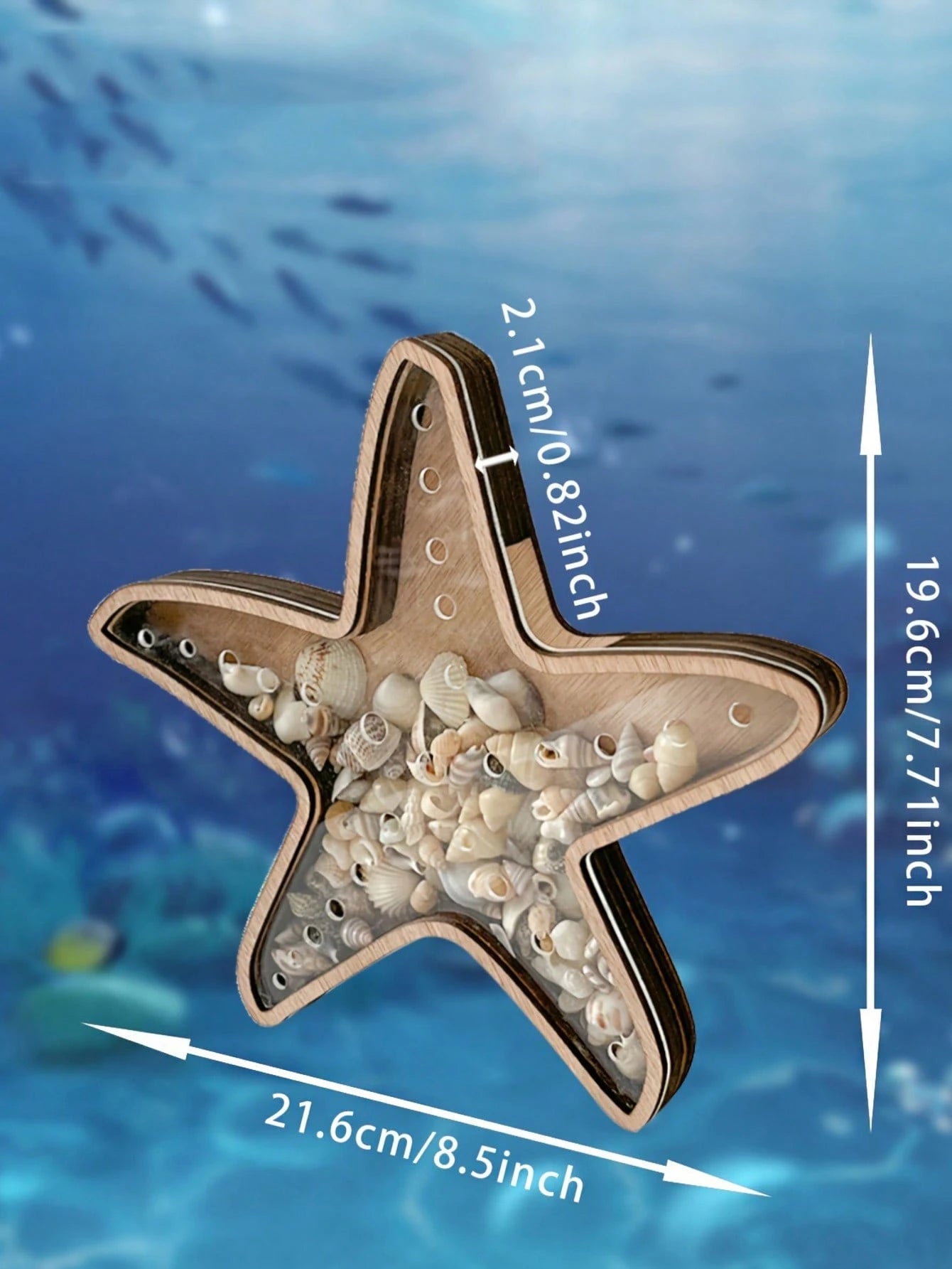 1pc Starfish Desktop Display Stand Ocean Theme Decor Jewelry Storage Rack Wooden Transparent Coin Bank Starfish Display Box Creative Wooden