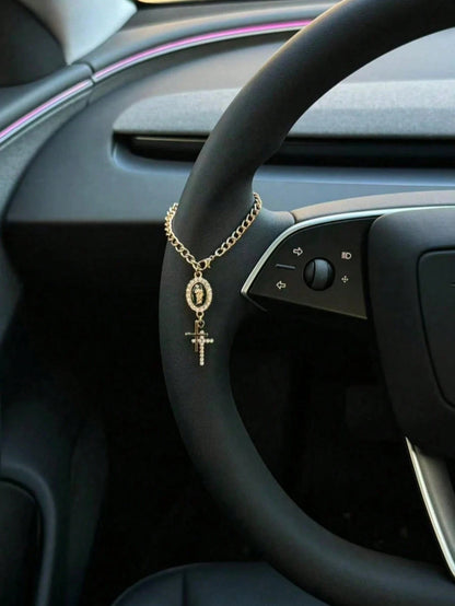 1pc Steering Wheel Decor, Cute, Creative Rosary Bead Car Pendant Accessory, Unique Fashion Car Hanging Decoration