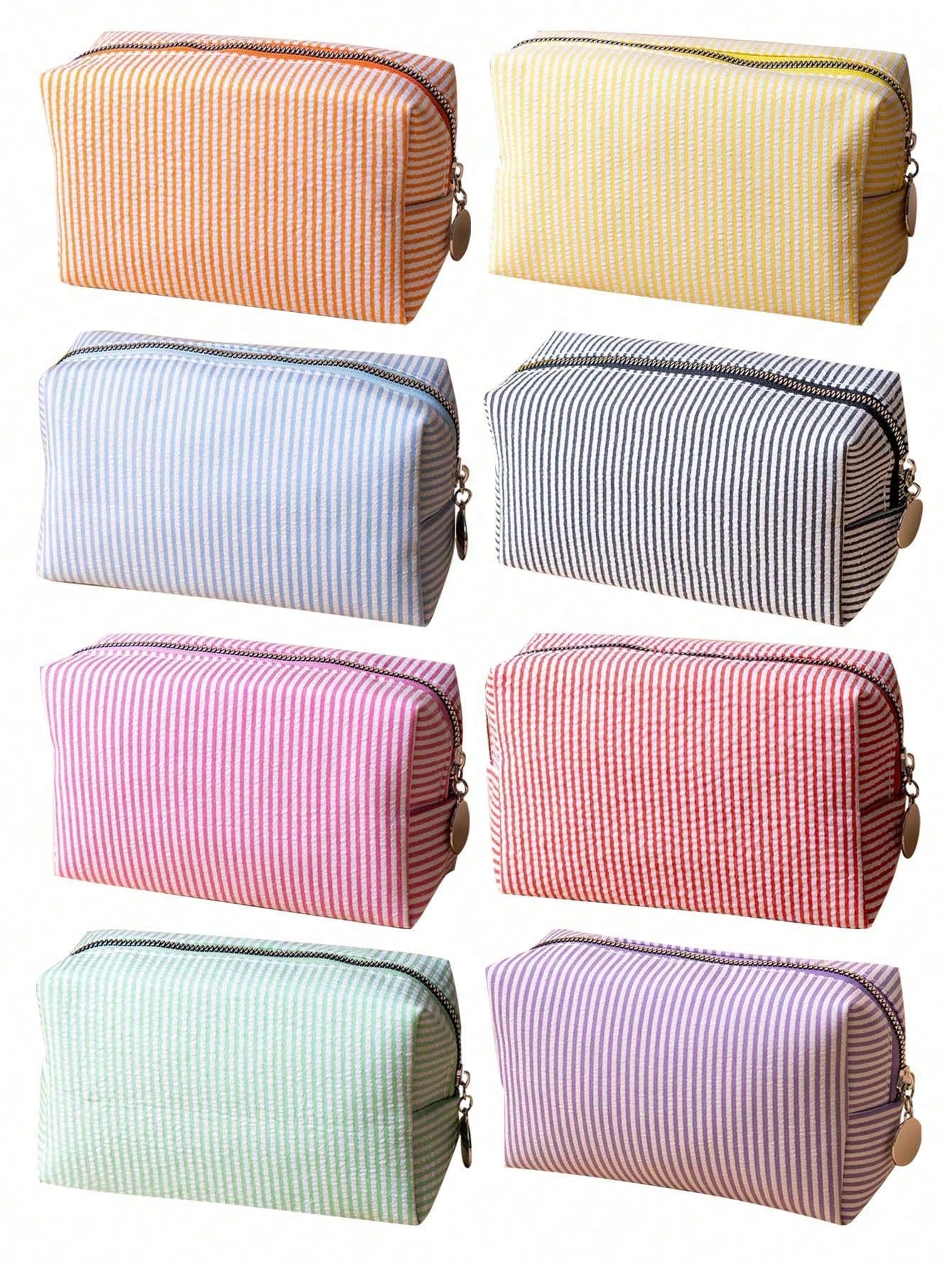 1pc Striped Mesh Zipper Bag, Striped Zipper Cosmetic Bag, Convenient Travel Makeup Bag, Large Capacity Toiletry Bag, Home Storage Bag, Multi-Function Item Storage Pouch, School Supplies Bag, Room Esse
