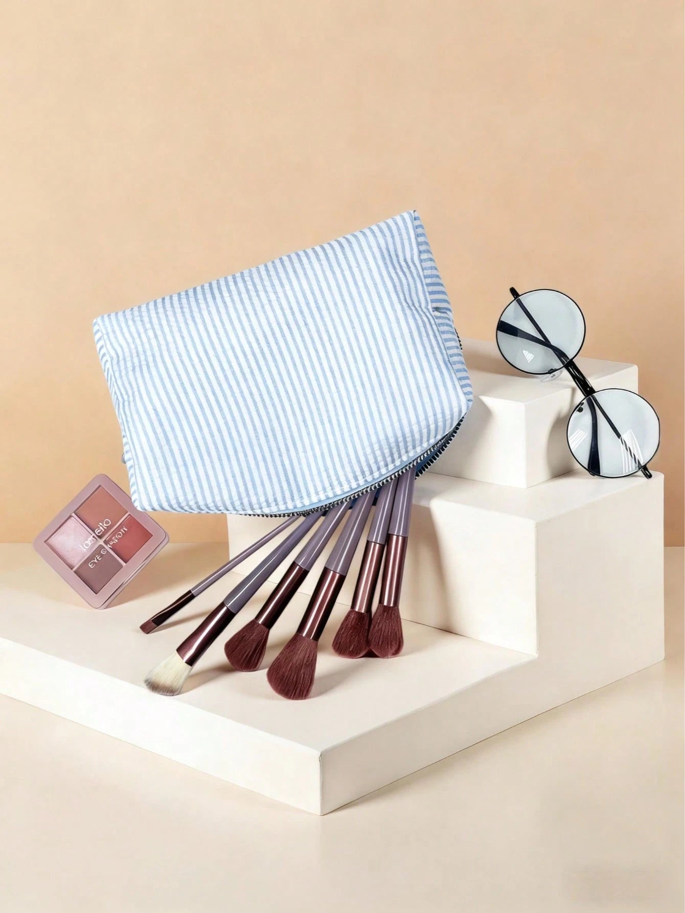 1pc Striped Mesh Zipper Bag, Striped Zipper Cosmetic Bag, Convenient Travel Makeup Bag, Large Capacity Toiletry Bag, Home Storage Bag, Multi-Function Item Storage Pouch, School Supplies Bag, Room Esse