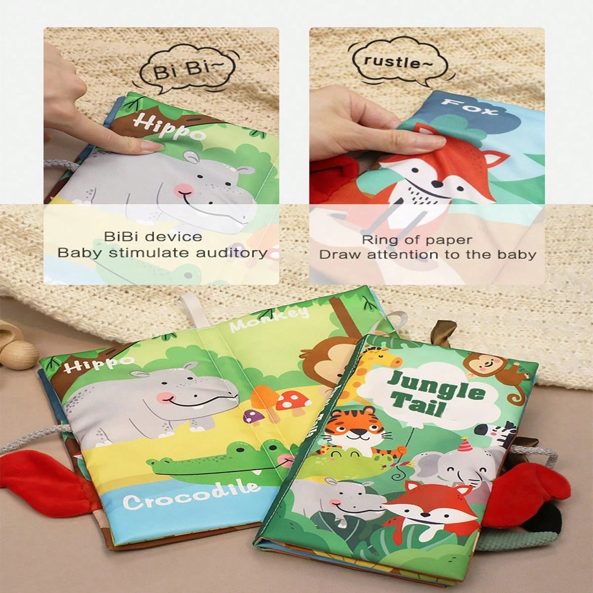 1pc Tearing Tail Book For Babies, 3D Washable Multi-Theme Early Education Cloth Book Toy With Crinkle Paper And BIBI Sound, Suitable For Baby Listening & Viewing Early Education Activities, Parent-Chi