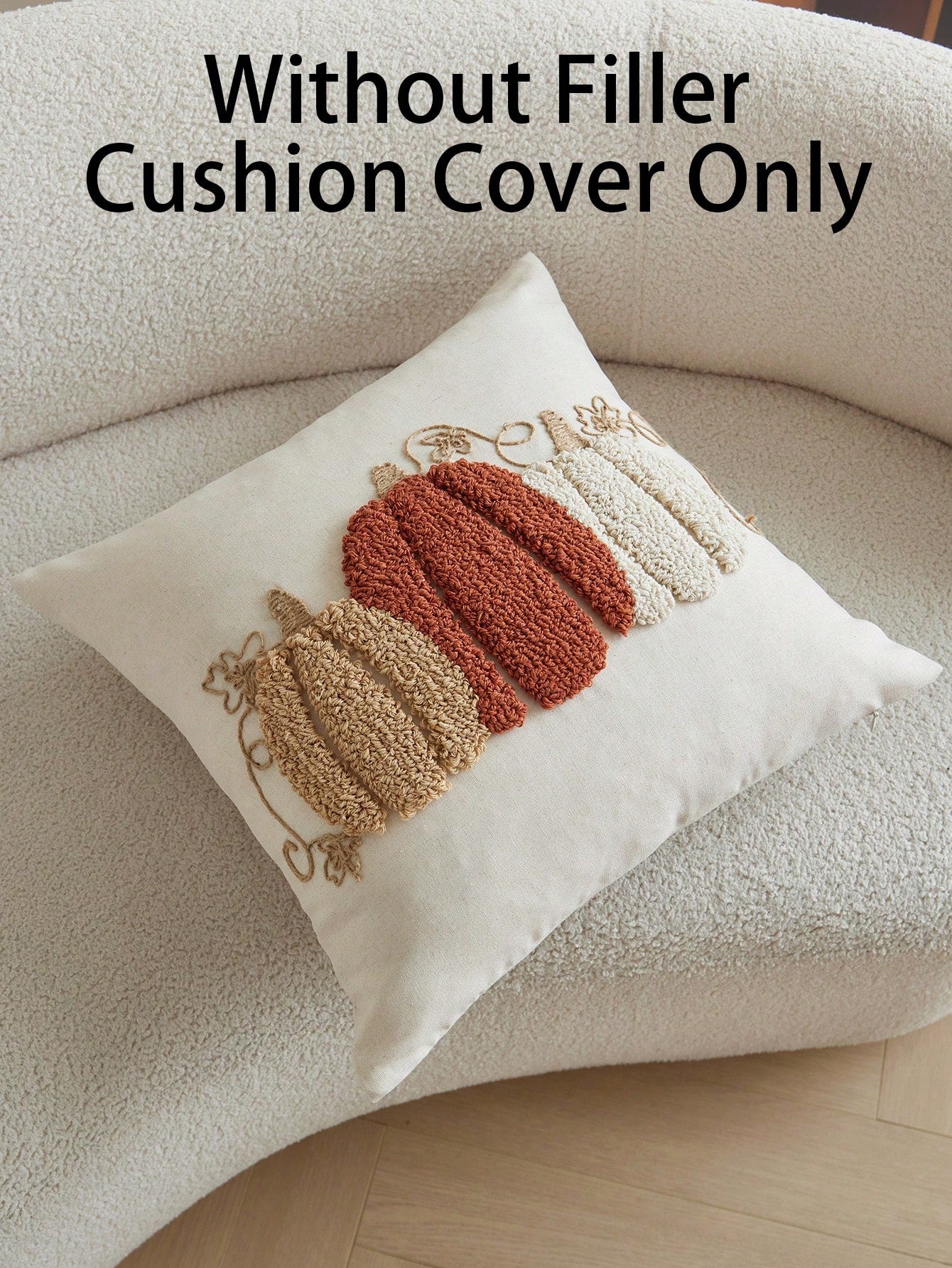 1pc Thanksgiving Pumpkin Rope Circle Flannel Embroidered Throw Pillow Cover, Suitable For Indoor Decor, Harvest Festival Decorative Pillow Cover, Pillow Insert Not Included