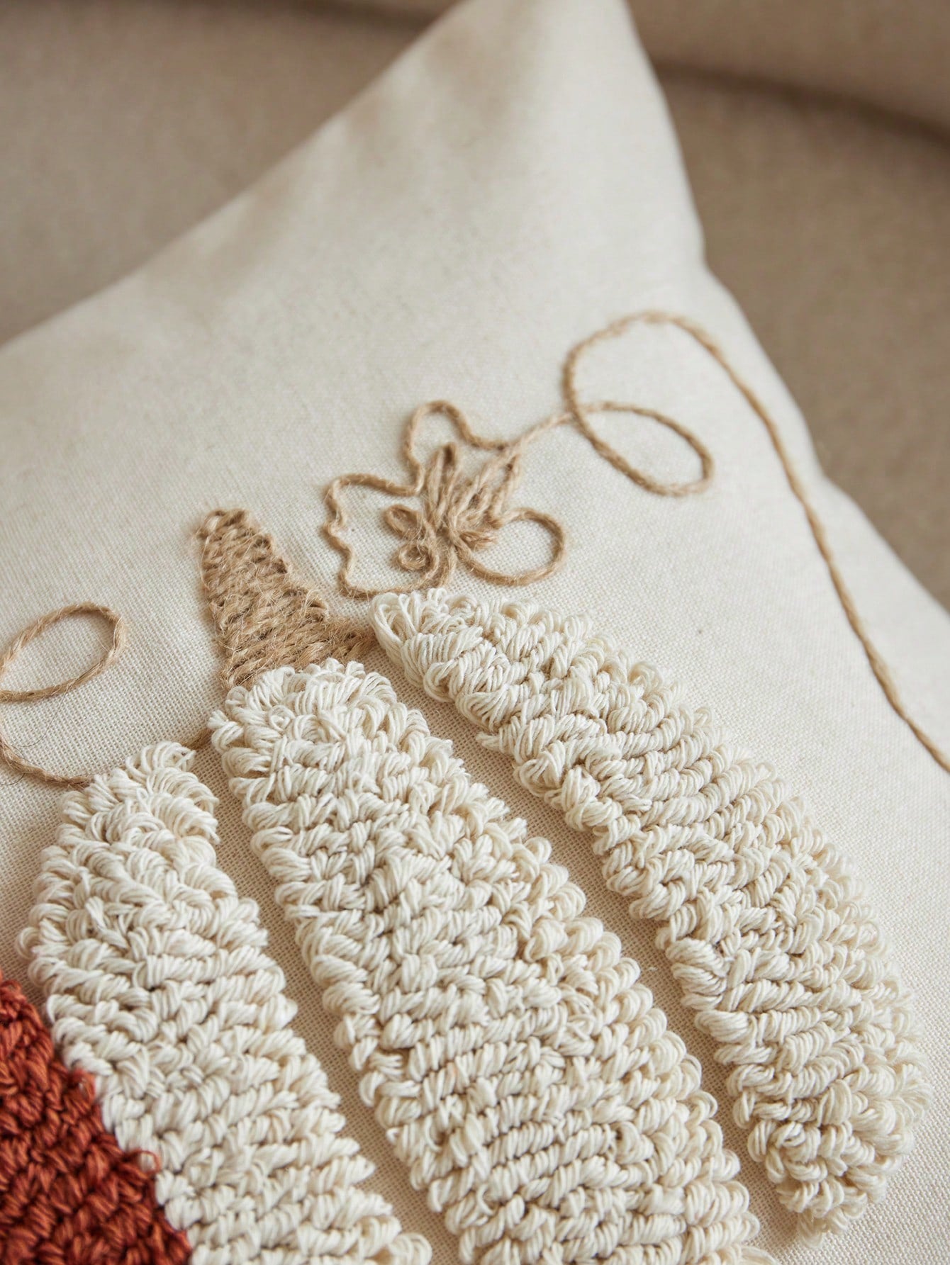 1pc Thanksgiving Pumpkin Rope Circle Flannel Embroidered Throw Pillow Cover, Suitable For Indoor Decor, Harvest Festival Decorative Pillow Cover, Pillow Insert Not Included