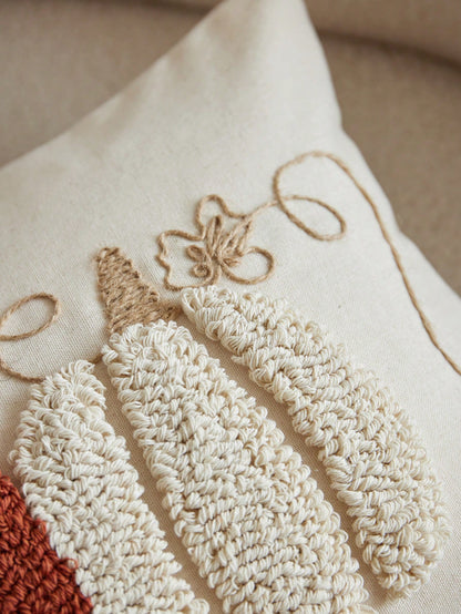 1pc Thanksgiving Pumpkin Rope Circle Flannel Embroidered Throw Pillow Cover, Suitable For Indoor Decor, Harvest Festival Decorative Pillow Cover, Pillow Insert Not Included