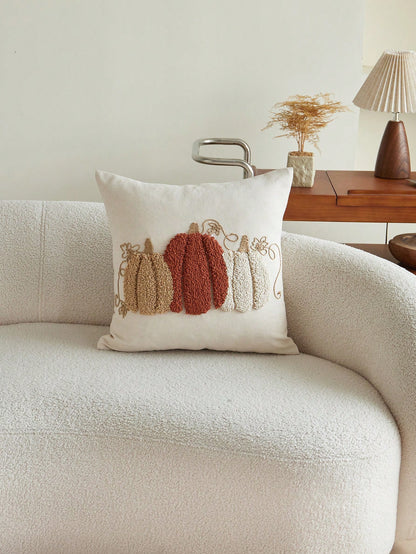 1pc Thanksgiving Pumpkin Rope Circle Flannel Embroidered Throw Pillow Cover, Suitable For Indoor Decor, Harvest Festival Decorative Pillow Cover, Pillow Insert Not Included