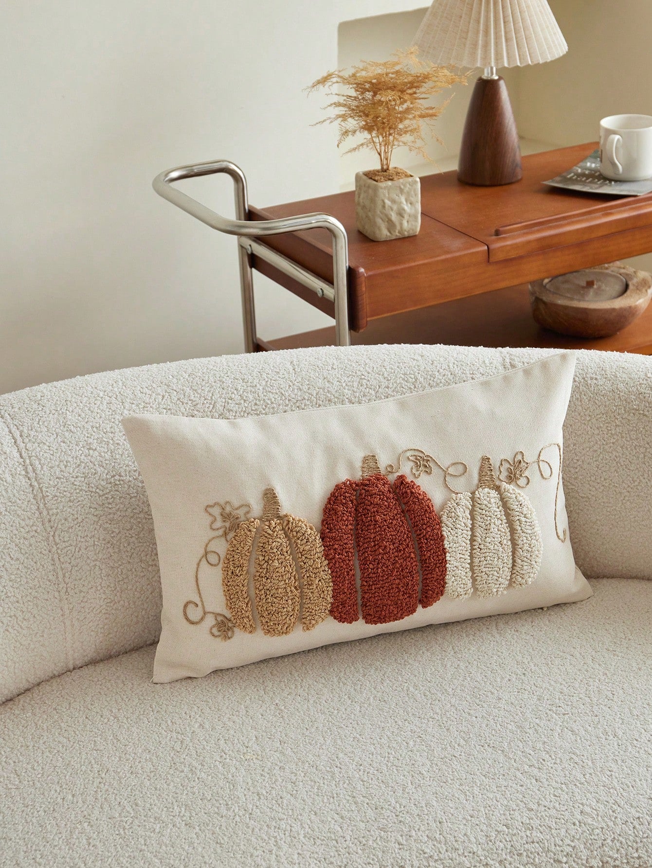 1pc Thanksgiving Pumpkin Rope Circle Flannel Embroidered Throw Pillow Cover, Suitable For Indoor Decor, Harvest Festival Decorative Pillow Cover, Pillow Insert Not Included