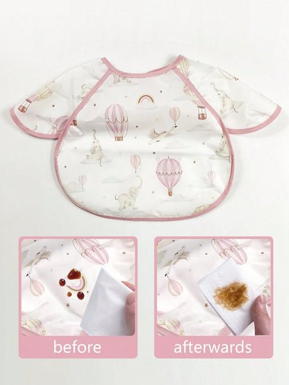 1pc Toddler Boys Girls Ultra Lightweight Ultra Thin Breathable Bib With Cartoon Print Pattern And Pocket, Sleeveless Feeding Bib Suitable For Daily Feeding Use