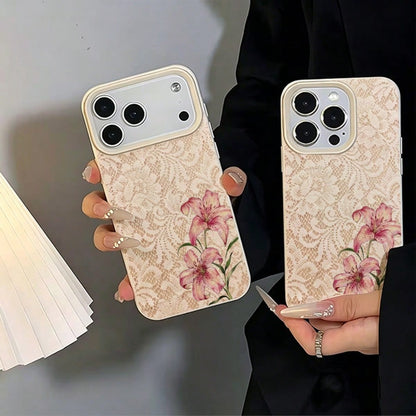 1pc TPU Material Elegant Light Pink Lace Pink Lily Pattern Phone Case Compatible With IPhone 17 Pro Max/17/16 Pro Max/15/13/12/11/ S20 FE/A15/S24/A55/ Note 11/Note 12/Note 13 Pro Full Coverage Shockpr