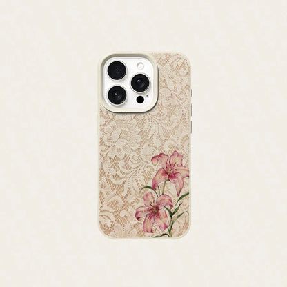 1pc TPU Material Elegant Light Pink Lace Pink Lily Pattern Phone Case Compatible With IPhone 17 Pro Max/17/16 Pro Max/15/13/12/11/ S20 FE/A15/S24/A55/ Note 11/Note 12/Note 13 Pro Full Coverage Shockpr