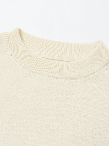 1pc Tween Girl Cute Bear Print Long Sleeve Loose Knit Pullover Top,Beige,Autumn,Casual,School,Back-To-School Minimalist Sweater,Christmas,Winter