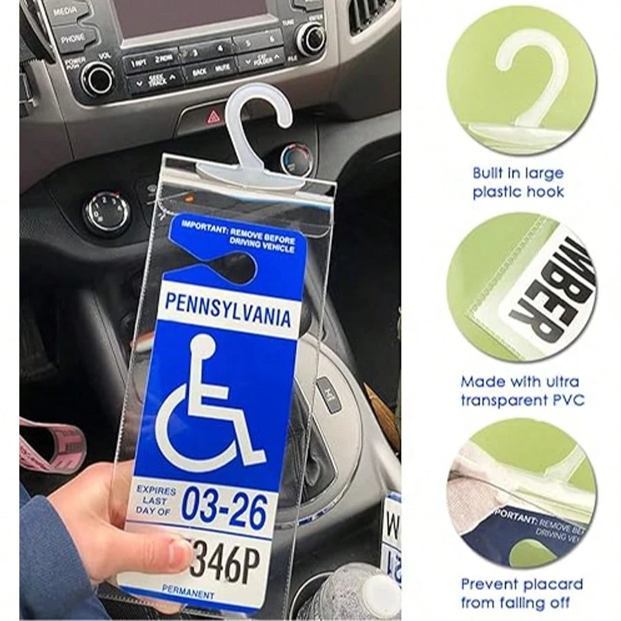 1PC Ultra Transparent Protector Reusable PVC Handicap Parking Placard Protector With Large Hook- Ultra Transparent Disabled Parking Permit Cover With Glossy Finish Handicap Parking Sign Holder With L