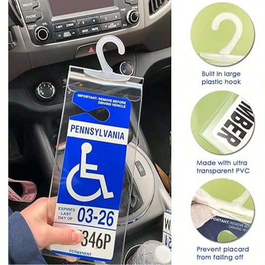 1PC Ultra Transparent Protector Reusable PVC Handicap Parking Placard Protector With Large Hook- Ultra Transparent Disabled Parking Permit Cover With Glossy Finish Handicap Parking Sign Holder With L