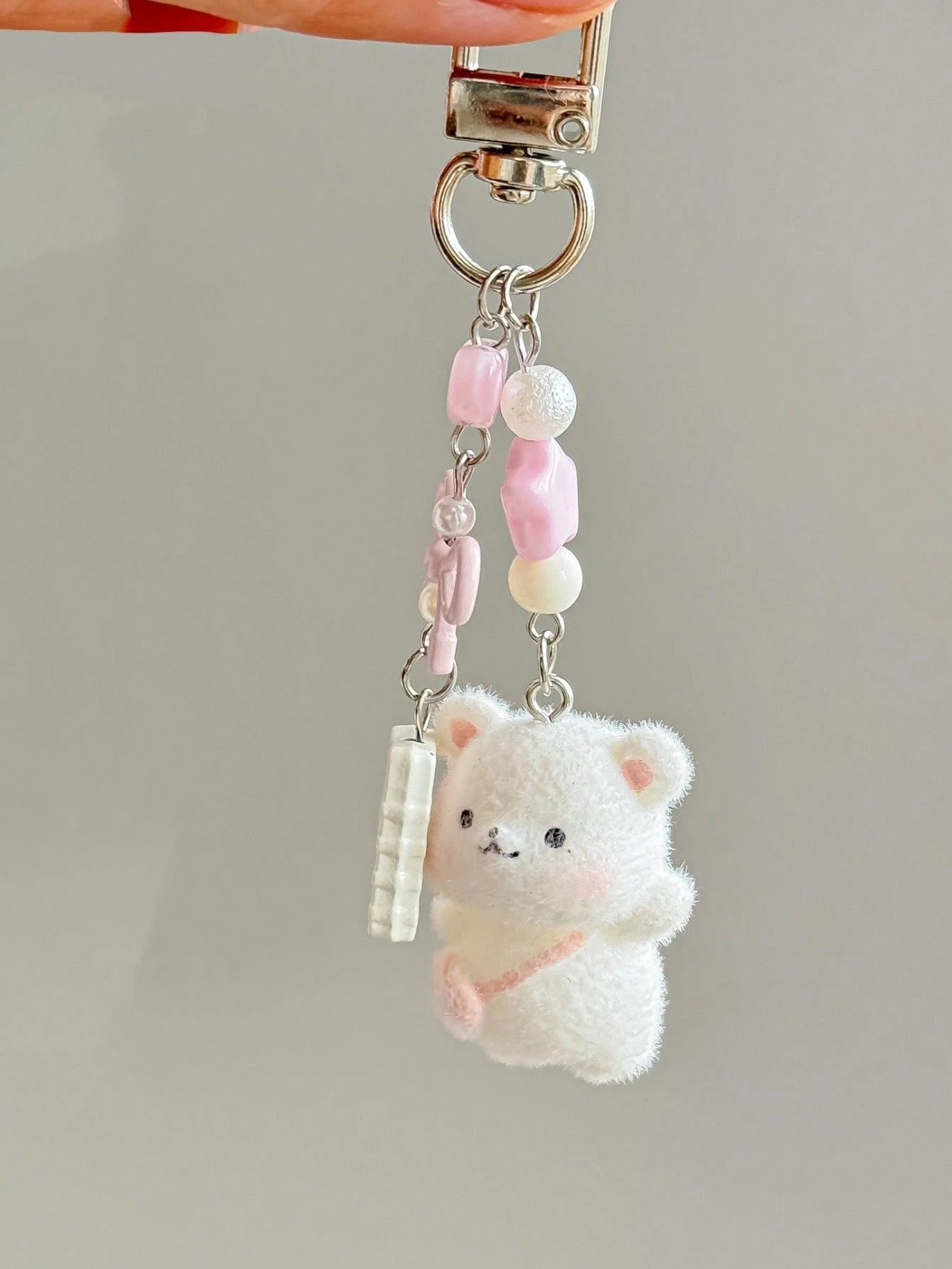 1pc Unisex Flocked Teddy Bear Keychain With Cute Bow, Heart And Star Pendant, Cartoon Accessory Bag Charm