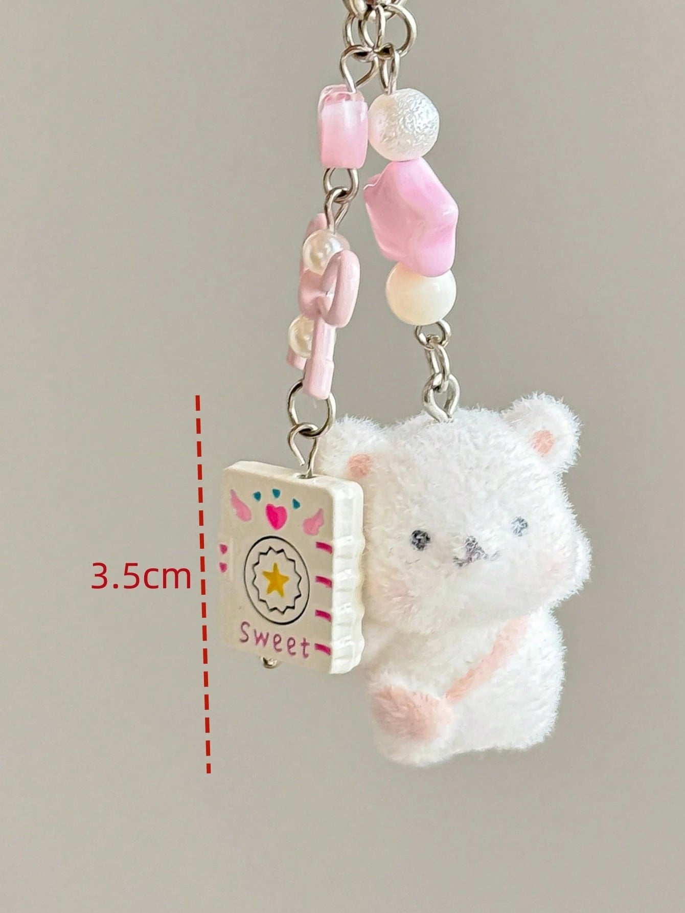 1pc Unisex Flocked Teddy Bear Keychain With Cute Bow, Heart And Star Pendant, Cartoon Accessory Bag Charm