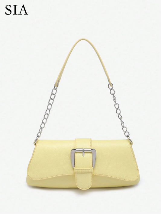1pc Vintage Button Decor Blue One Shoulder Chain Underarm Bag Suitable For Dating, Outing, Party
