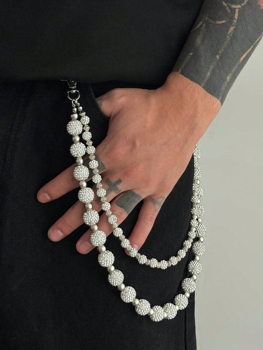 1pc Vintage Exaggerated Rhinestone & Faux Pearl Beaded Multi-Layer Tassel Waist Chain, Punk Hip-Hop Rock Party, Casual Daily, Street Style, Wedding, Anniversary, Unisex Charm Jewelry Waist Chain Gift
