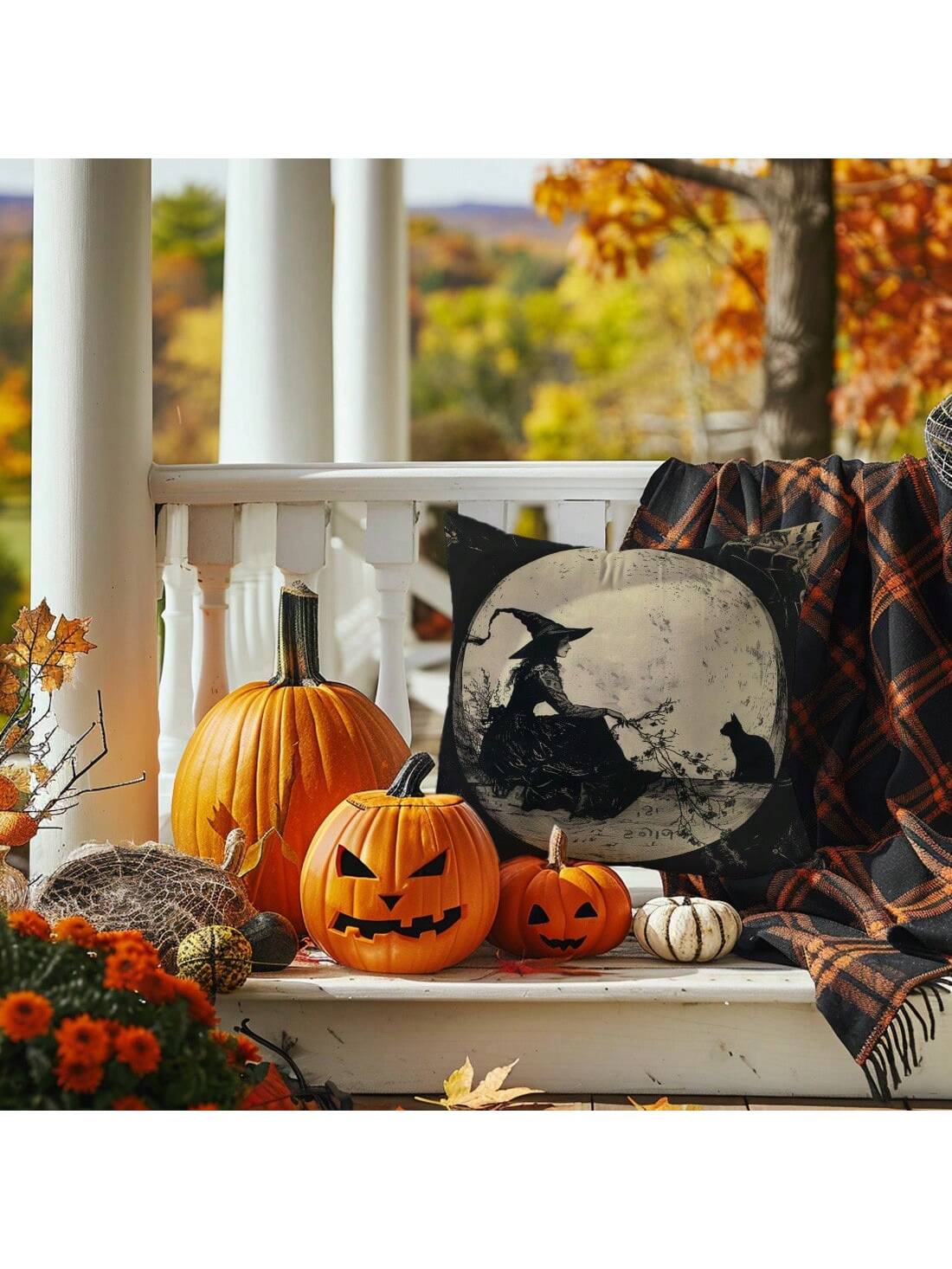 1pc Vintage Witch Moon Black Cat Throw Pillow Cover, Single-Sided Printed Soft Peach Velvet Material, 45*45/50*50/40*40CM Cushion Cover For Modern Fabric Sofa Indoor Decor, Party Decoration