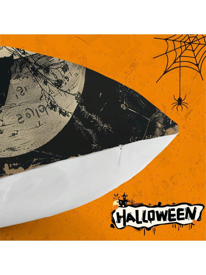 1pc Vintage Witch Moon Black Cat Throw Pillow Cover, Single-Sided Printed Soft Peach Velvet Material, 45*45/50*50/40*40CM Cushion Cover For Modern Fabric Sofa Indoor Decor, Party Decoration