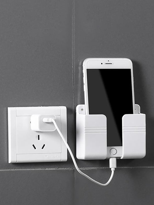1pc Wall Mount Mobile Phone Charging Rack, Creative Multifunction Remote Control Storage Box, Bedside Container Rack For Charging Room Decor