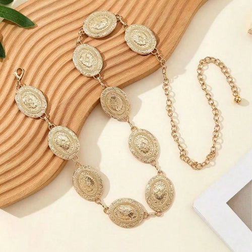 1pc Western Style Chain Belt, European And American Fashion Metal Waist Chain With Daisy, Petal And Flower Design, For Girls' Dresses And Clothing, Waist Chain, Back To School Winter Gift, Creative Va