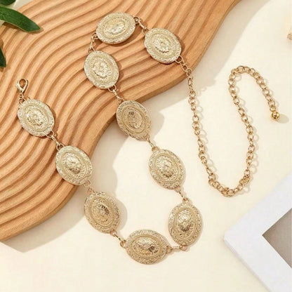 1pc Western Style Chain Belt, European And American Fashion Metal Waist Chain With Daisy, Petal And Flower Design, For Girls' Dresses And Clothing, Waist Chain, Back To School Winter Gift, Creative Va