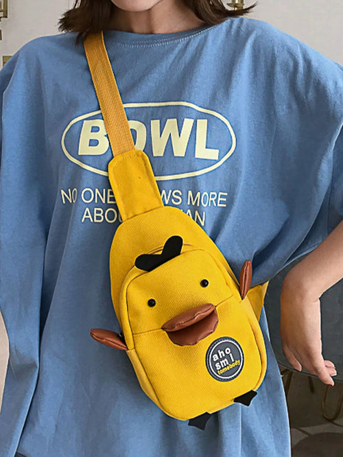 1pc White Fashion Cute Duck Shape Crossbody Bag, Unique Cartoon Animal Style Zipper Closure Mini Shoulder Bag, Campus Fresh Girl, Yellow, Kawaii