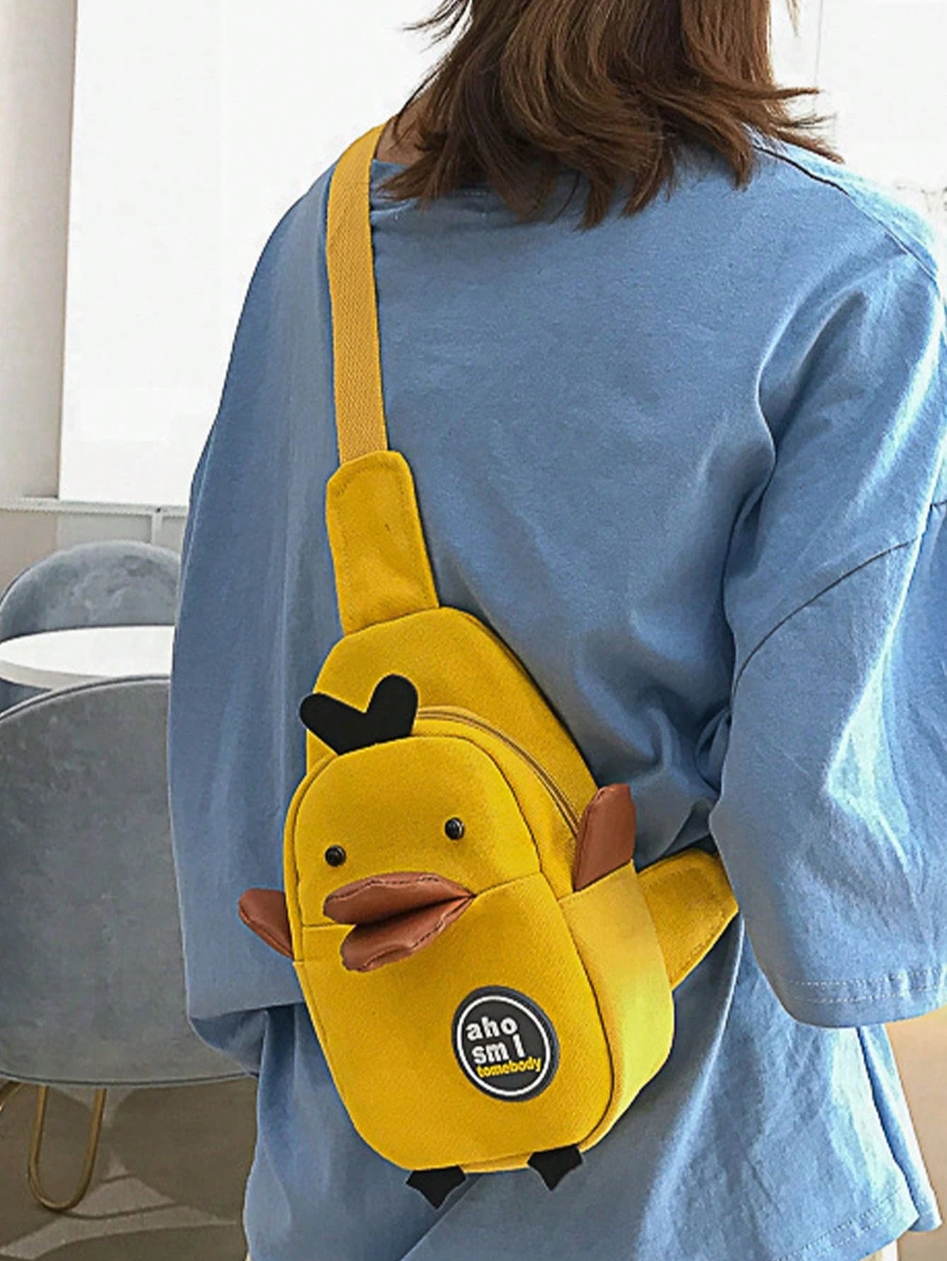1pc White Fashion Cute Duck Shape Crossbody Bag, Unique Cartoon Animal Style Zipper Closure Mini Shoulder Bag, Campus Fresh Girl, Yellow, Kawaii