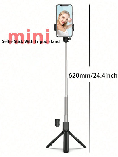 1PC Wireless Selfie Stick With Tripod, Remote Control, Phone Holder And Built-In Tripod, Compatible With Android Phones, Suitable For Summer Vacation, Travel, Fill Light, Outdoor Activities, Live Stre
