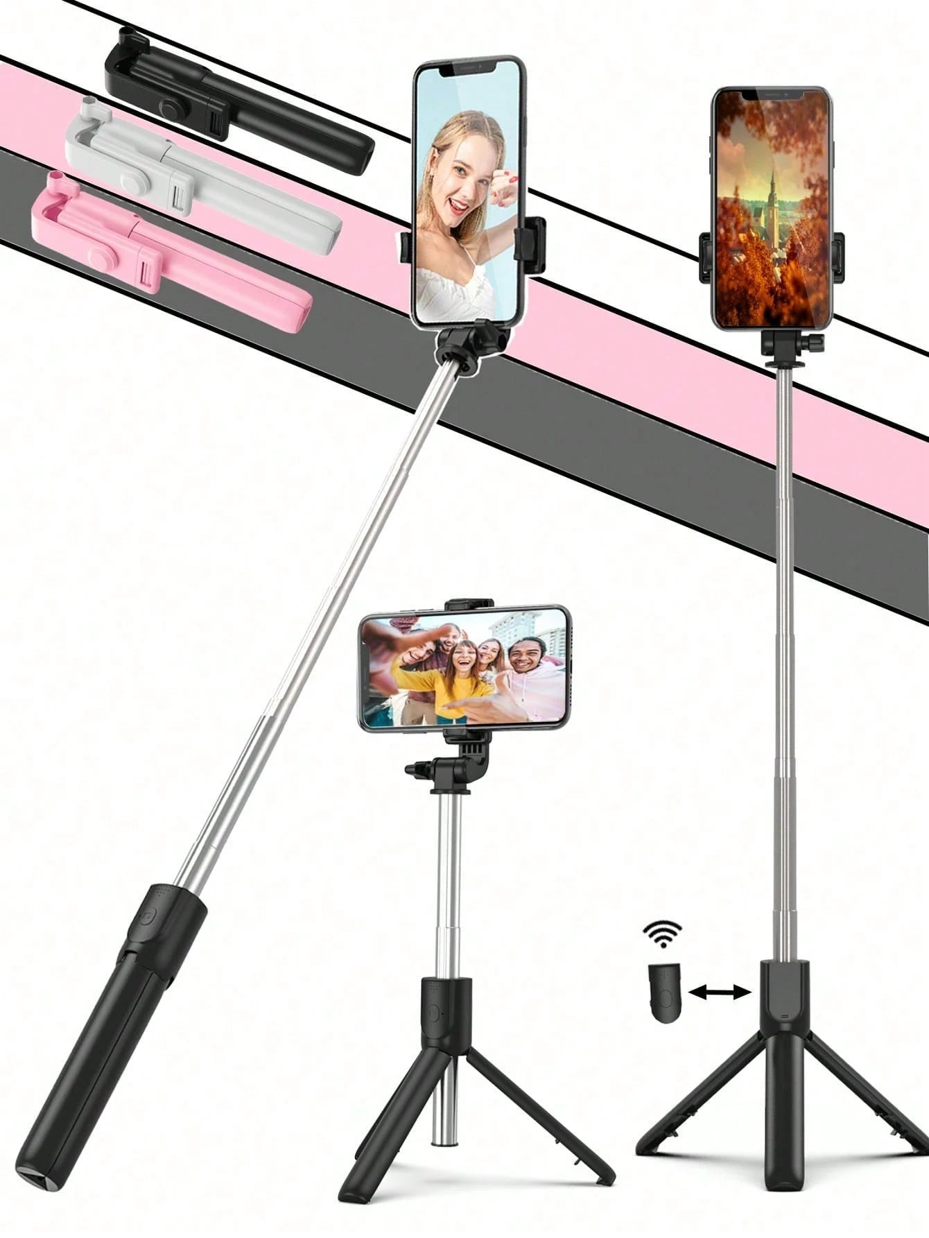 1PC Wireless Selfie Stick With Tripod, Remote Control, Phone Holder And Built-In Tripod, Compatible With Android Phones, Suitable For Summer Vacation, Travel, Fill Light, Outdoor Activities, Live Stre