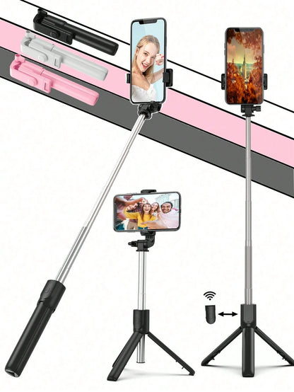 1PC Wireless Selfie Stick With Tripod, Remote Control, Phone Holder And Built-In Tripod, Compatible With Android Phones, Suitable For Summer Vacation, Travel, Fill Light, Outdoor Activities, Live Stre